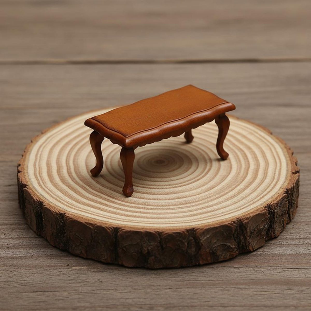 Victorian-Style Miniature Table, hand-carved wooden figurine