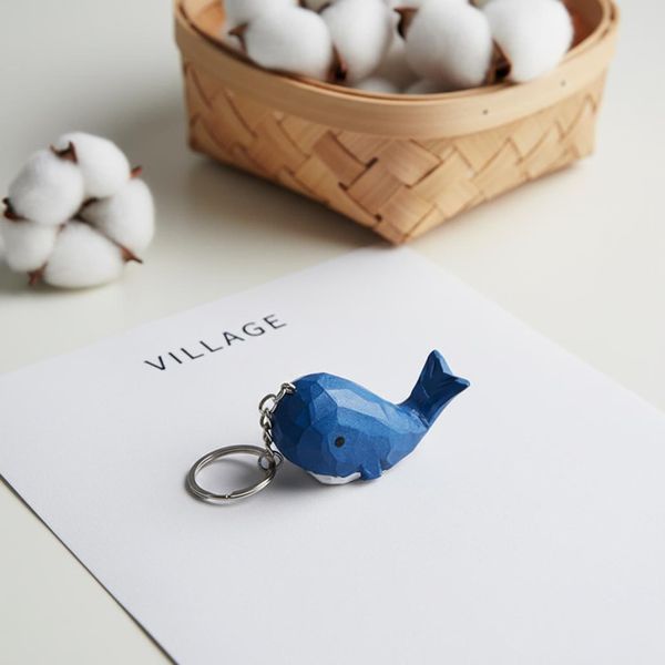 Basswood Whale Keychain, hand-carved wooden figurine