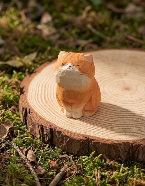 Personalised Orange and White Cat, hand-carved wooden figurine