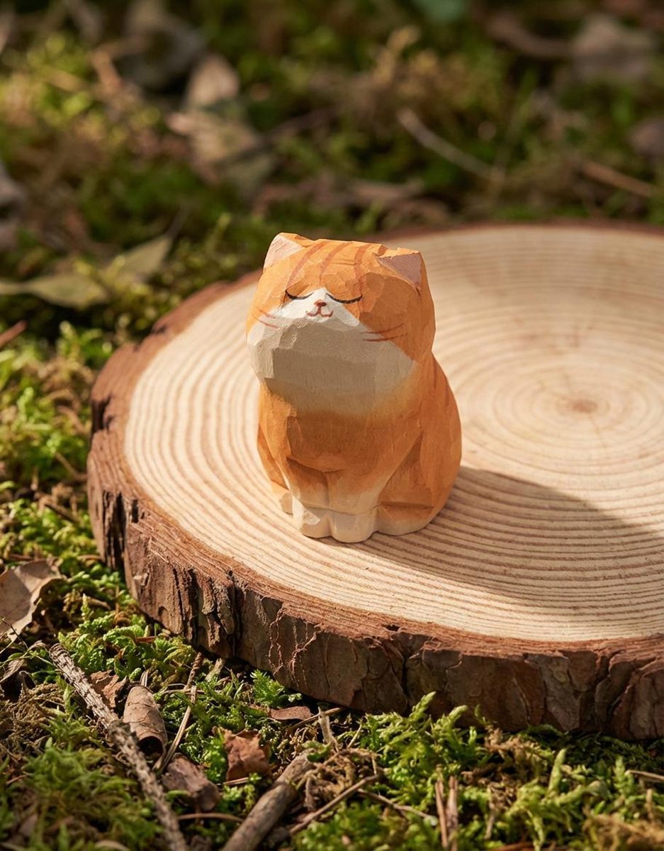 Personalised Orange and White Cat, hand-carved wooden figurine