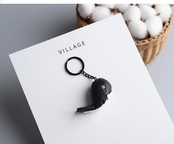 Black Orca Keyring, hand-carved wooden figurine