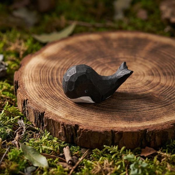 Black Whale Figurine, hand-carved wooden figurine