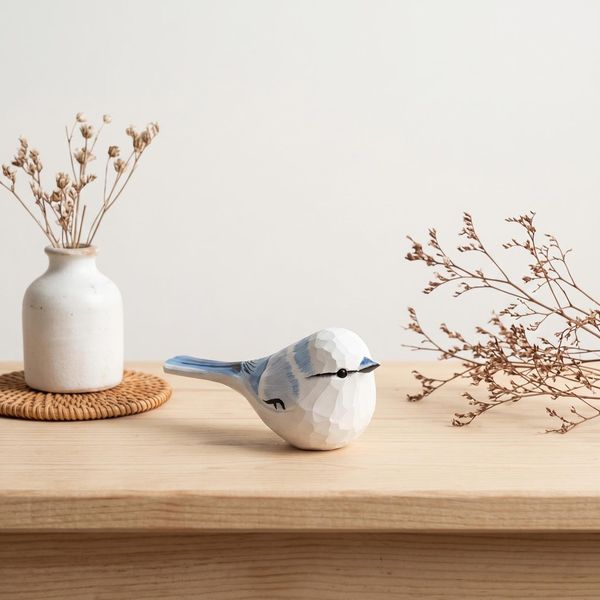 Blue-Grey Tit, hand-carved wooden figurine