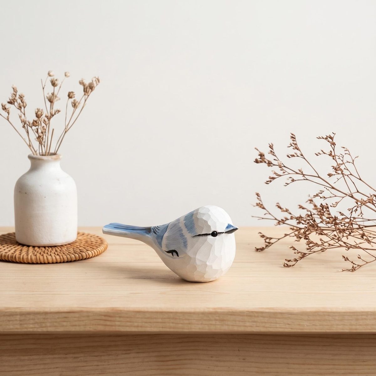 Blue-Grey Tit, hand-carved wooden figurine