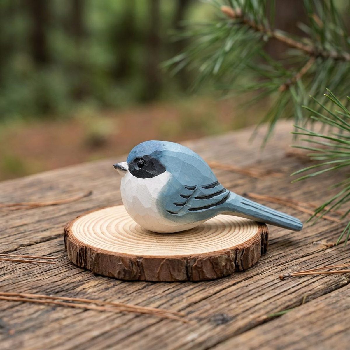 Blue-Grey Titmouse, hand-carved wooden figurine