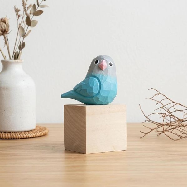 Blue Parrotlet, hand-carved wooden figurine
