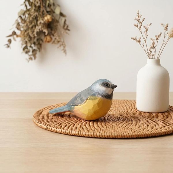 Blue Tit Figurine, hand-carved wooden figurine