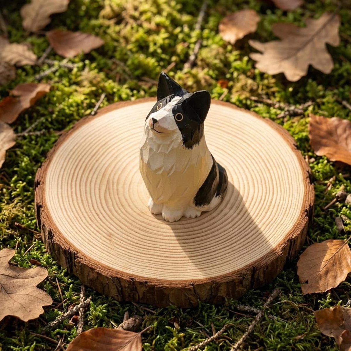 Border Collie on Paw Base, hand-carved wooden figurine