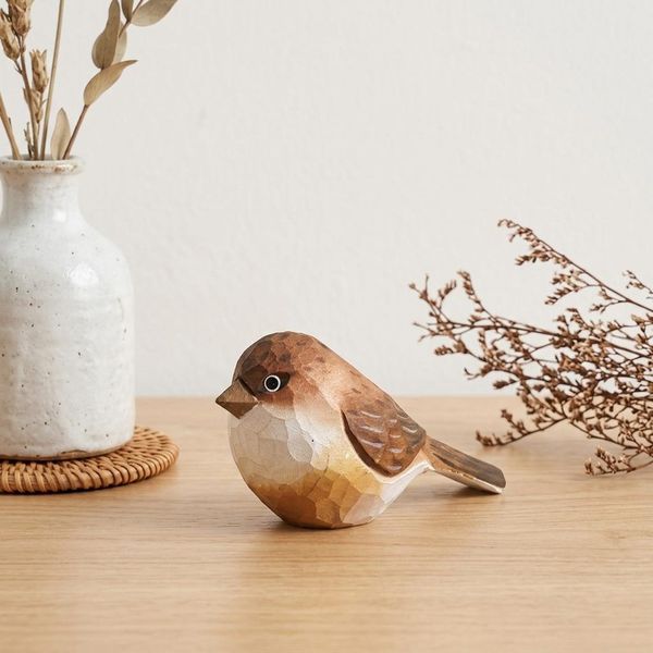 Brown Bird Figurine, hand-carved wooden figurine