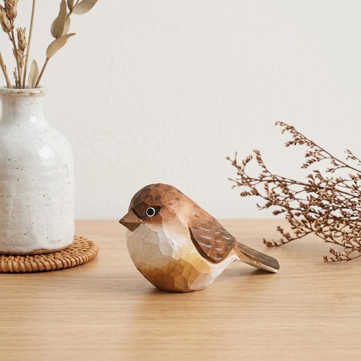Brown Bird Figurine, hand-carved wooden figurine