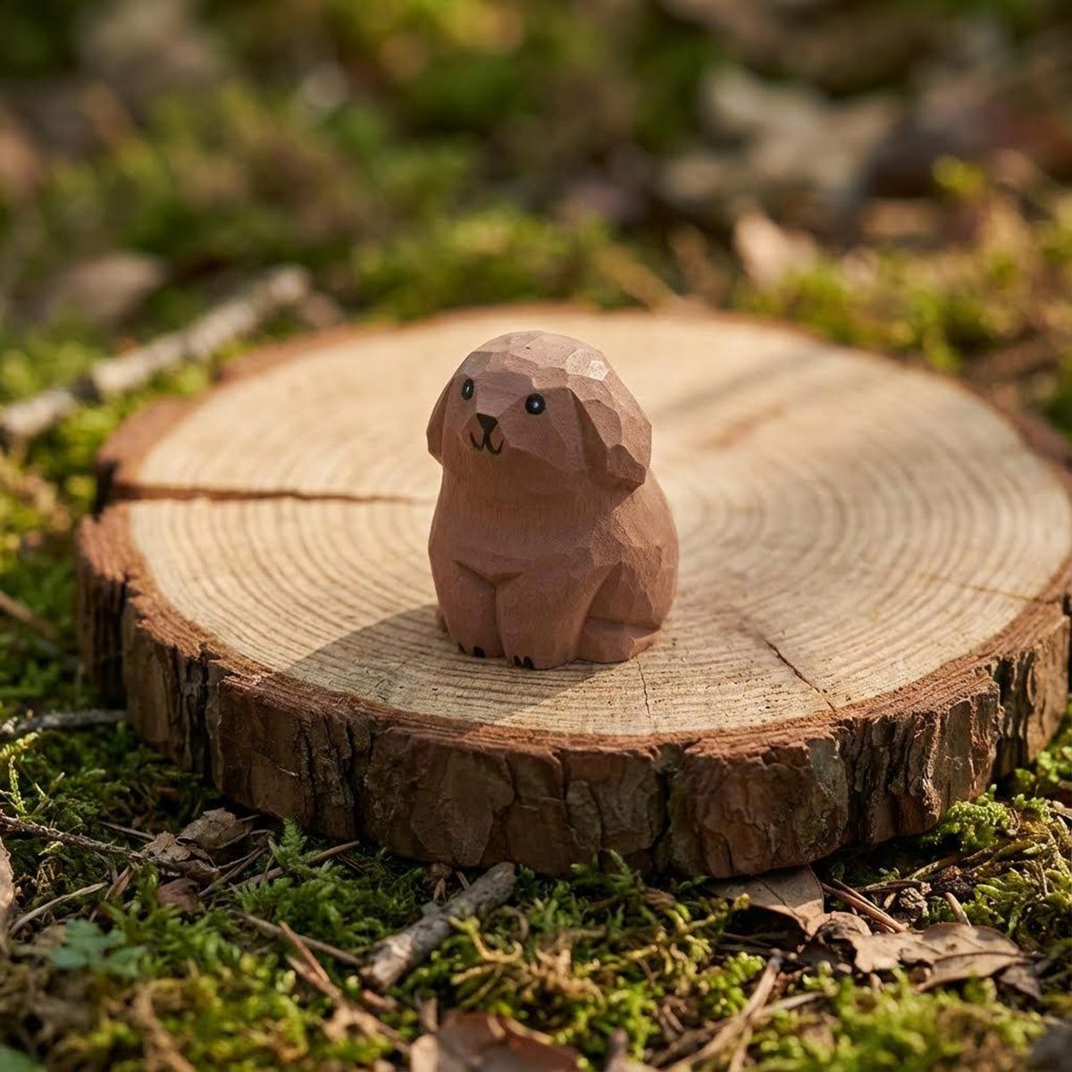 Tiny Brown Puppy, hand-carved wooden figurine