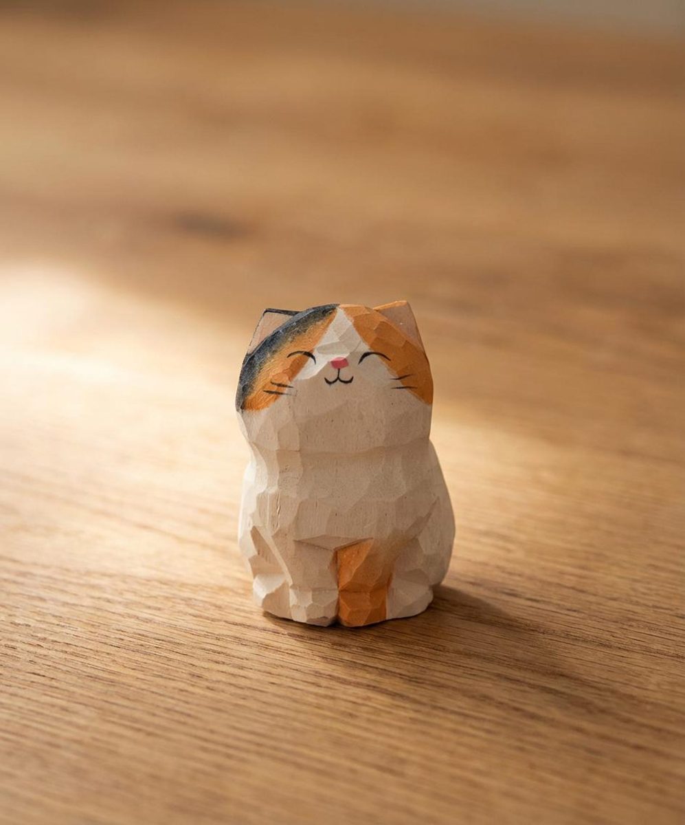 Personalised Calico Cat, hand-carved wooden figurine