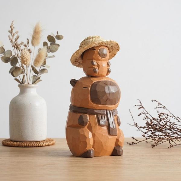 Capybara Parent and Baby, hand-carved wooden figurine