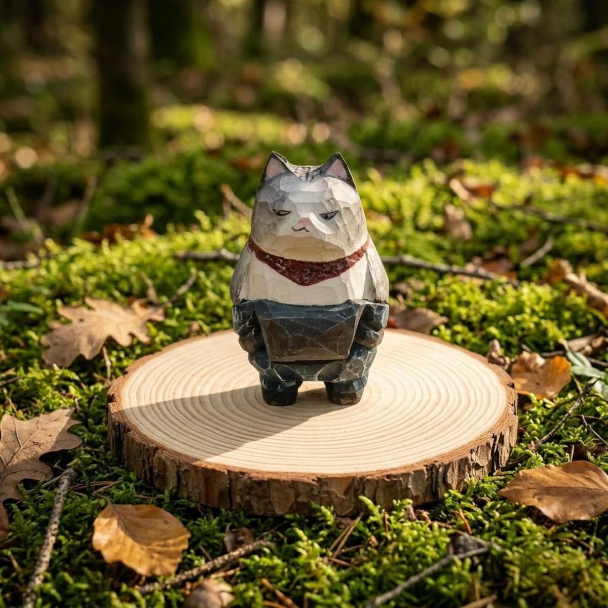 Cat in Jeans, hand-carved wooden figurine