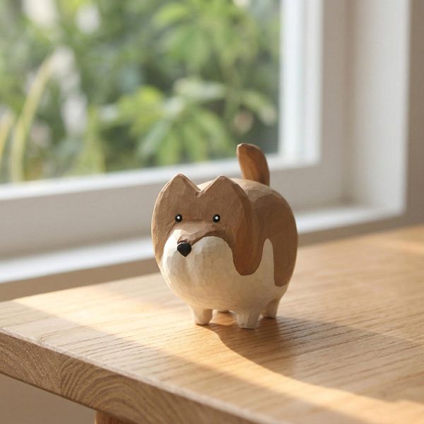Chubby Corgi, hand-carved wooden figurine