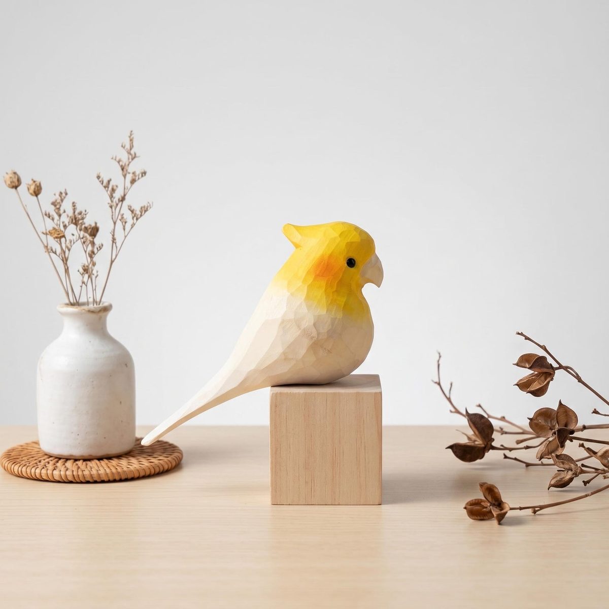 Personalised Cockatiel, hand-carved wooden figurine