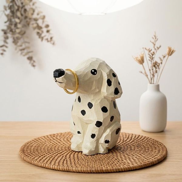 Dalmatian Ring Holder, hand-carved wooden figurine