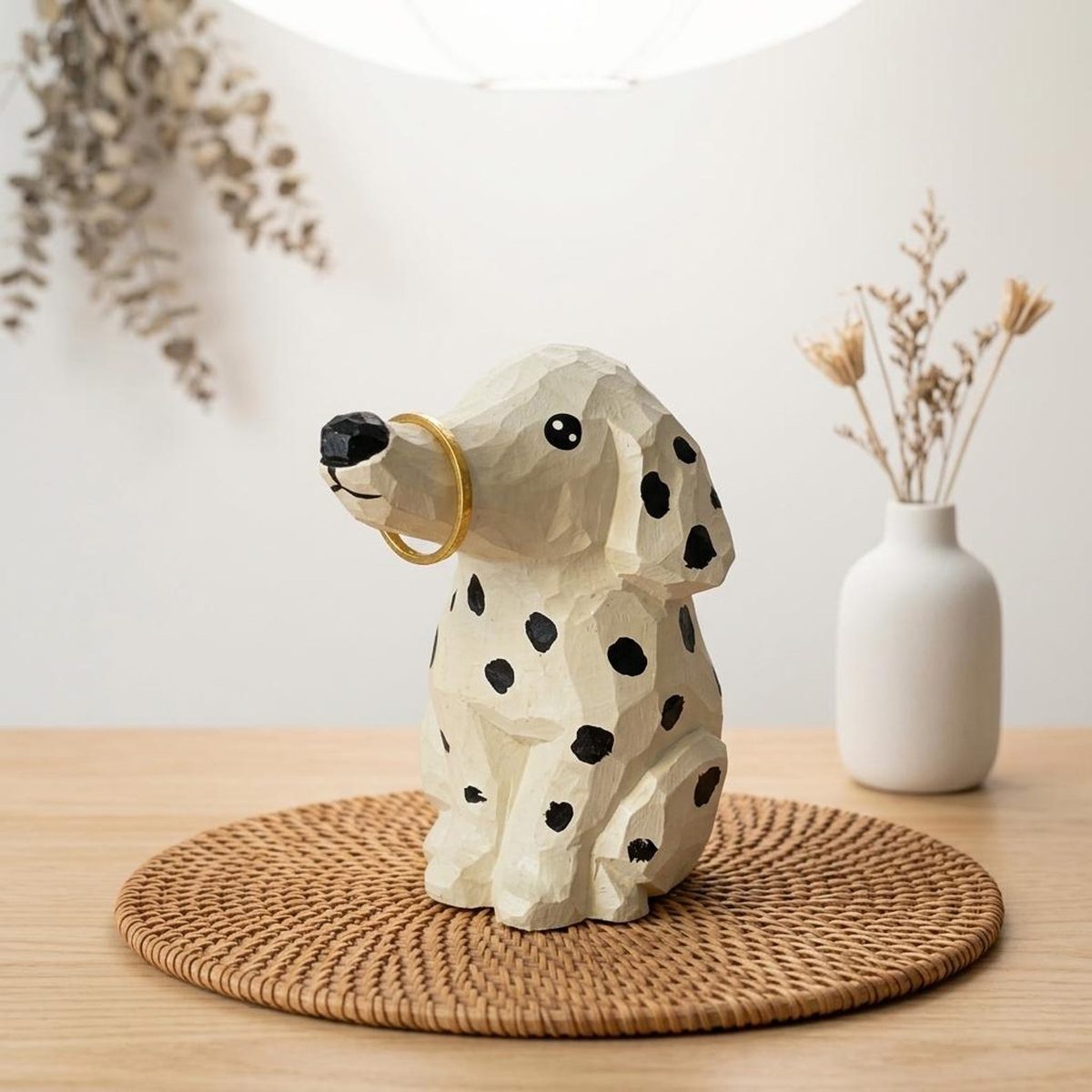 Dalmatian Ring Holder, hand-carved wooden figurine