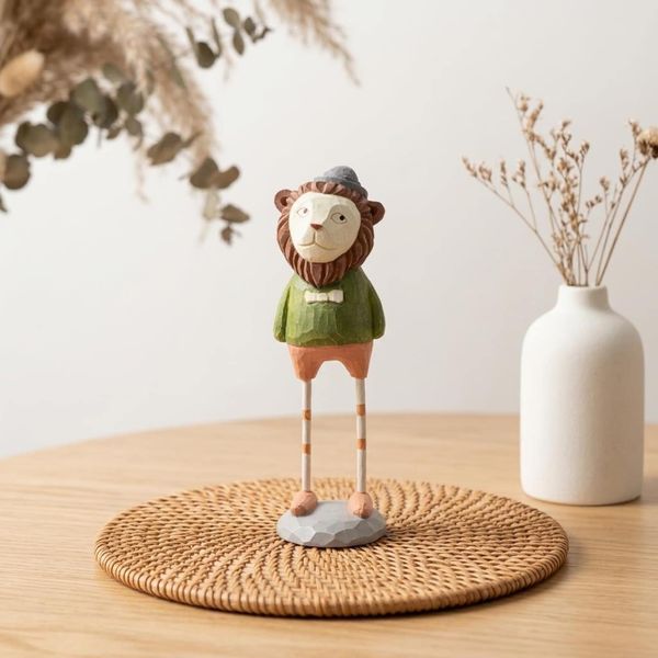 Dapper Lion, hand-carved wooden figurine