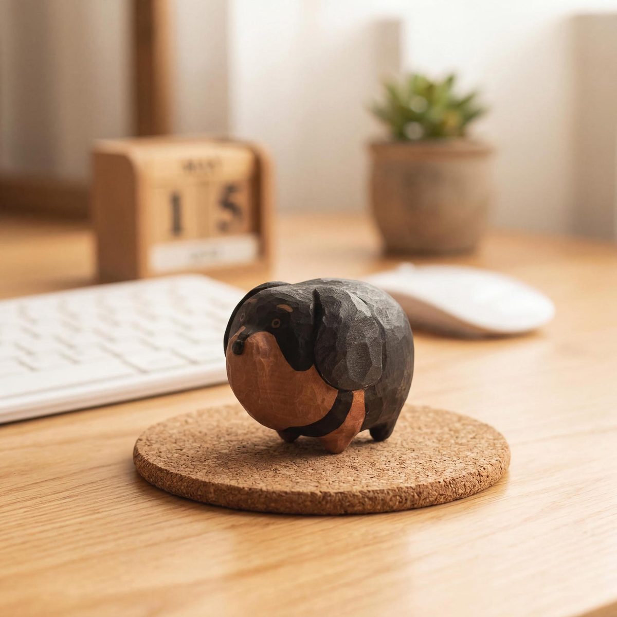 Hand-Carved Dachshund, hand-carved wooden figurine