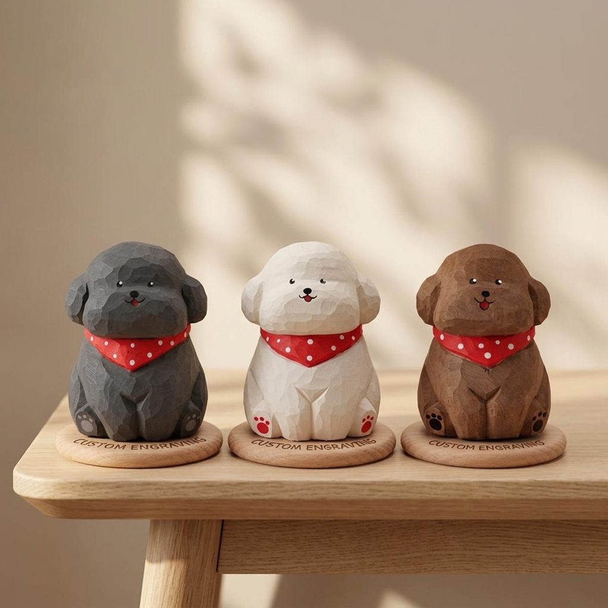 Dog with Bandana (Personalised), hand-carved wooden figurine