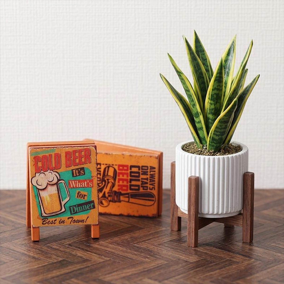 Miniature Bar Sign, hand-carved wooden figurine