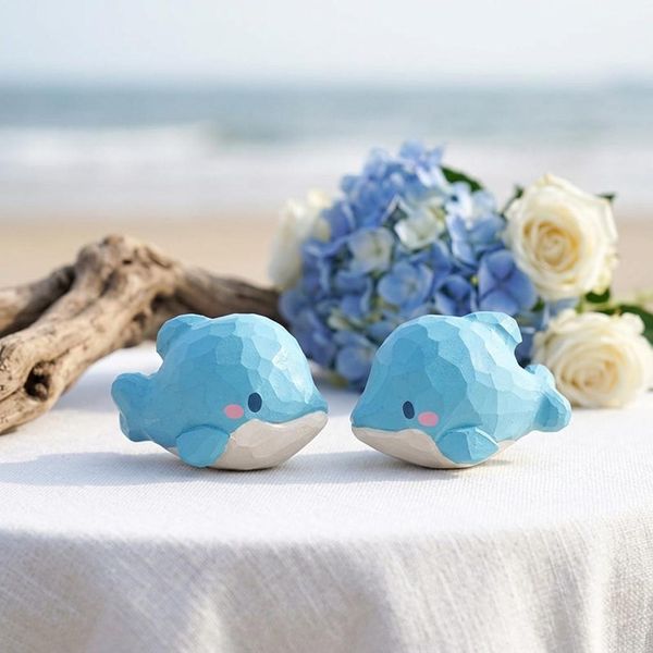Dolphin Charm Keychain, hand-carved wooden figurine