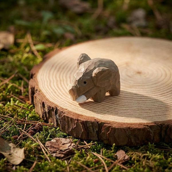 Small Wooden Elephant, hand-carved wooden figurine