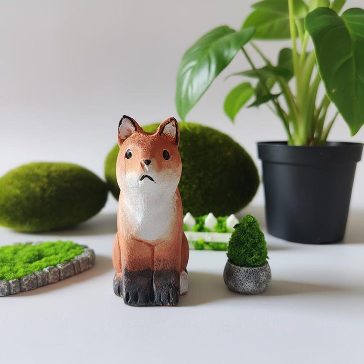 Faceted Fox Miniature, hand-carved wooden figurine