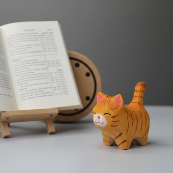 Faceted Ginger Tabby Cat, hand-carved wooden figurine
