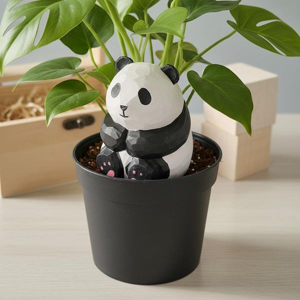 Faceted Panda, hand-carved wooden figurine