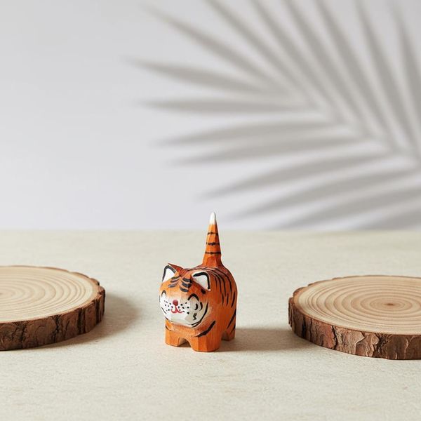 Faceted Tiger Cub, hand-carved wooden figurine