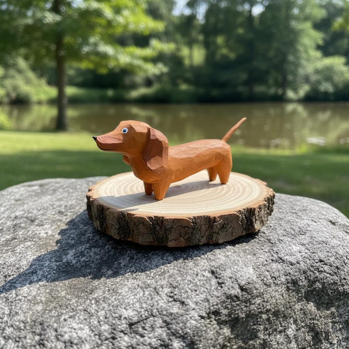 Folk Art Dachshund, hand-carved wooden figurine