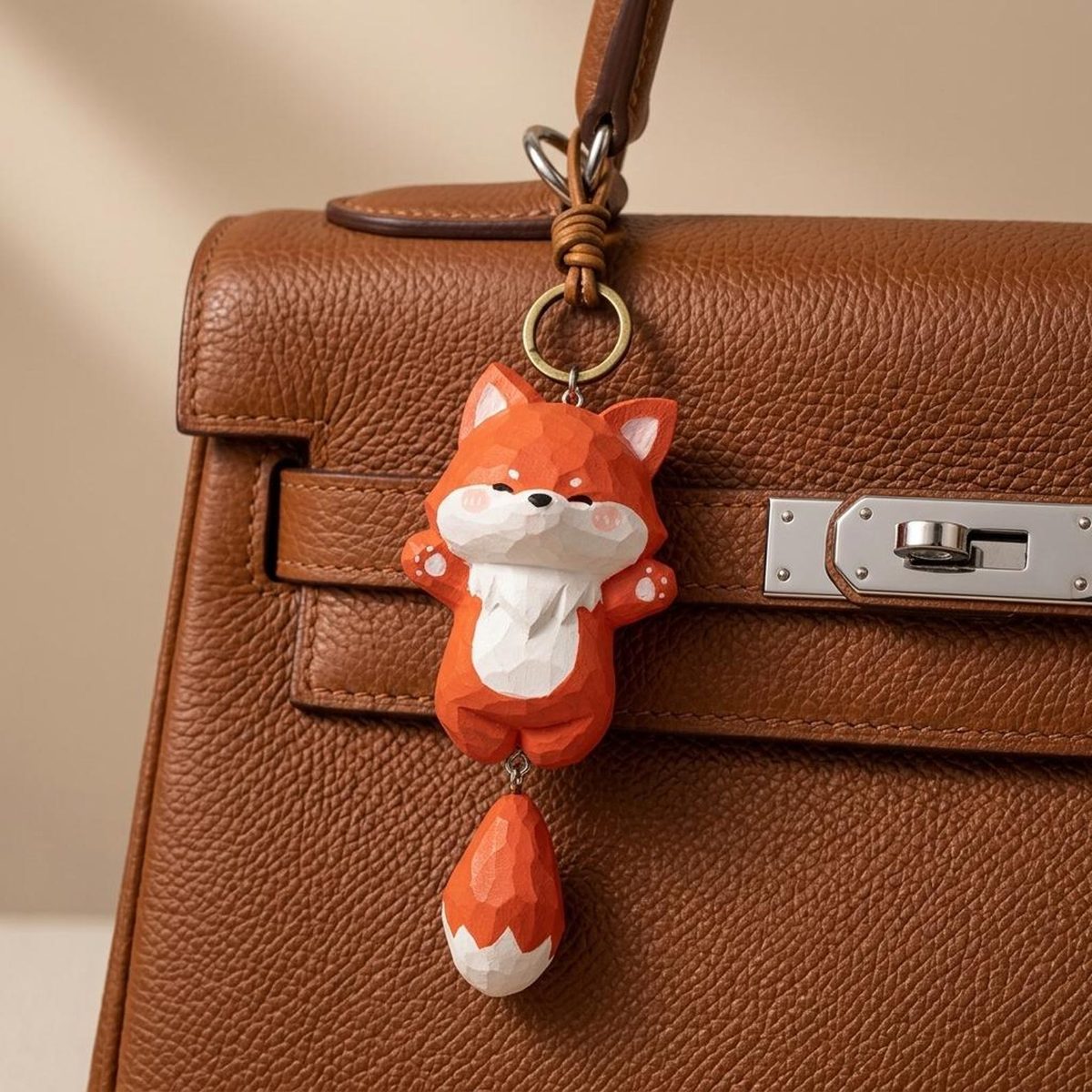 Fox Keychain Charm, hand-carved wooden figurine