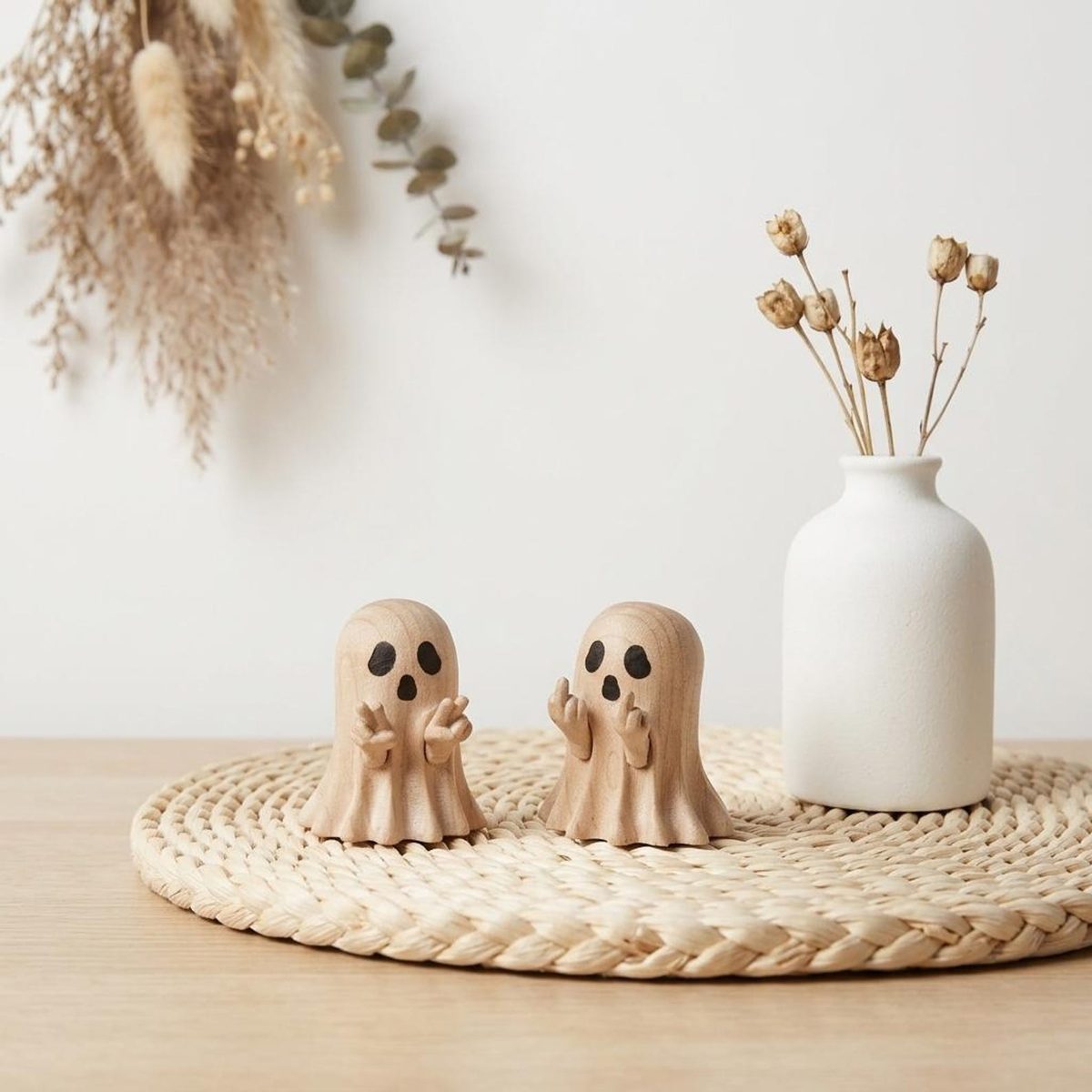 Funny Ghost Figurine, hand-carved wooden figurine