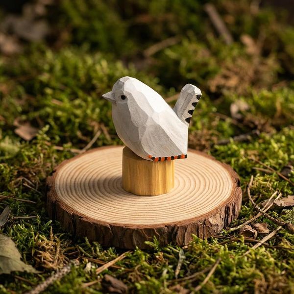 Geometric Basswood Bird, hand-carved wooden figurine
