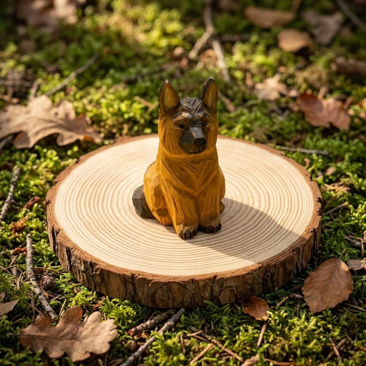 German Shepherd Figurine, hand-carved wooden figurine