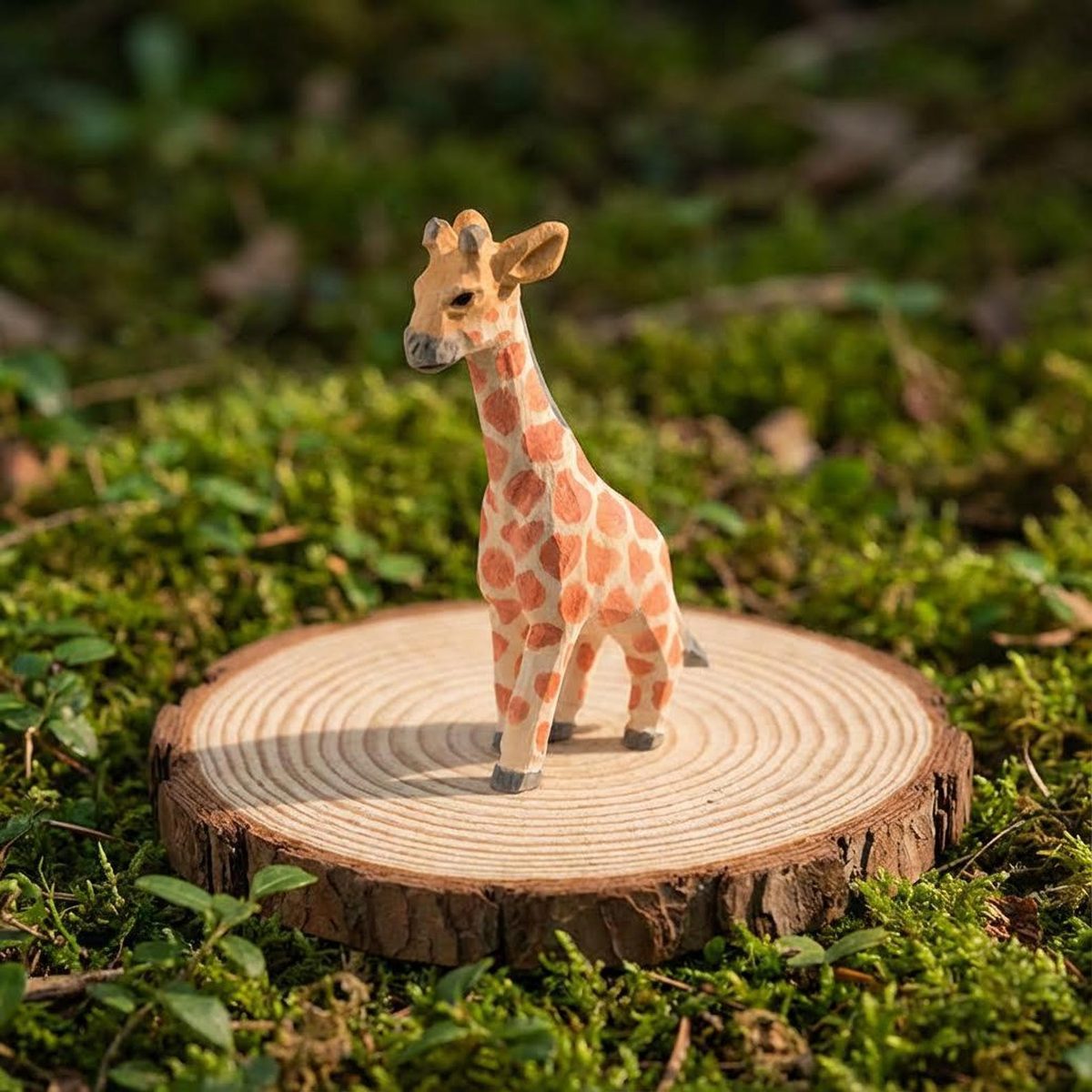 Giraffe Mother and Calf Set, hand-carved wooden figurine