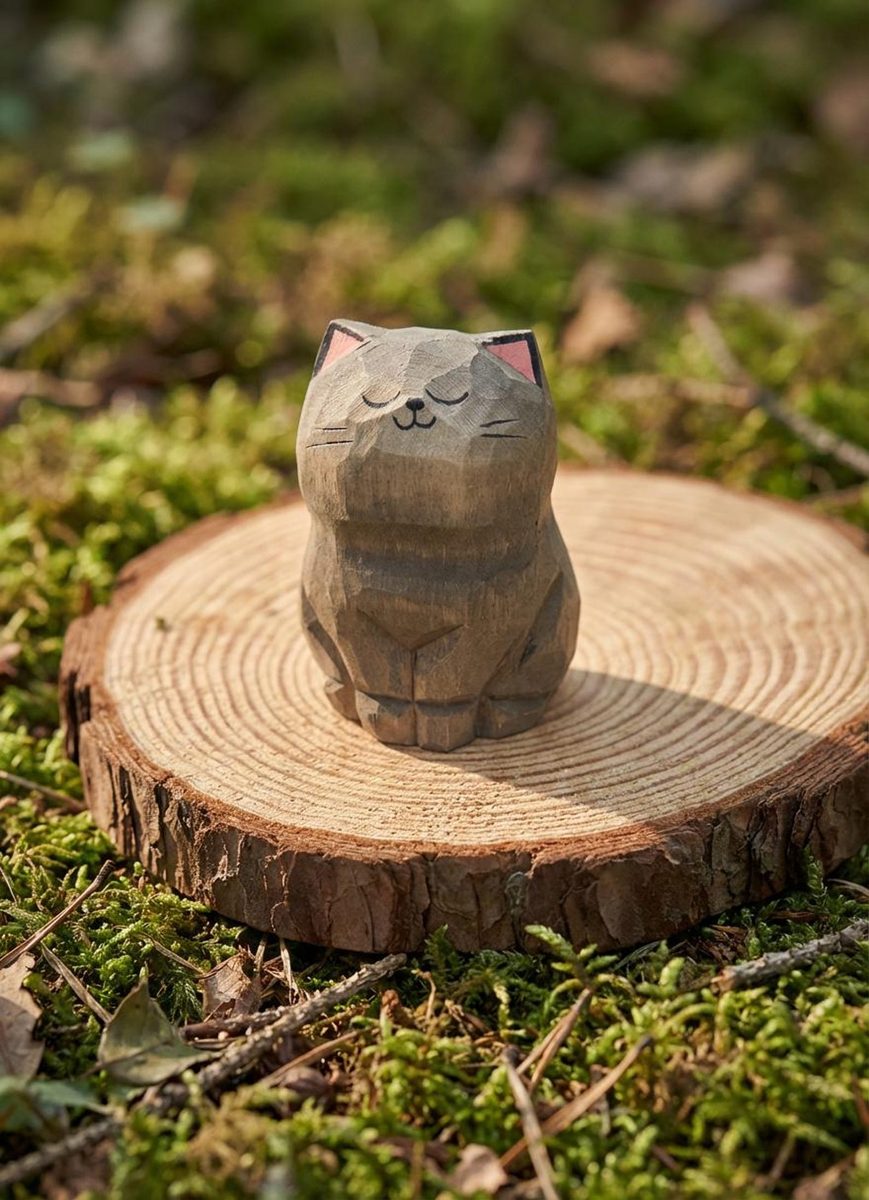 Personalised British Blue Cat, hand-carved wooden figurine