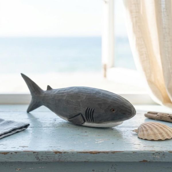 Great White Shark, hand-carved wooden figurine