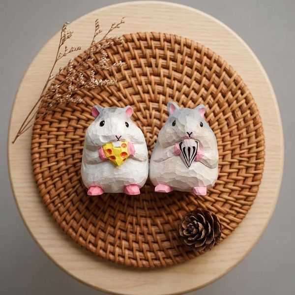 Wooden Hamster Figurine, hand-carved wooden figurine