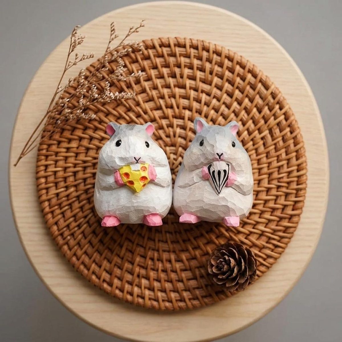 Wooden Hamster Figurine, hand-carved wooden figurine