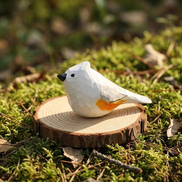 Faceted White Bird, hand-carved wooden figurine
