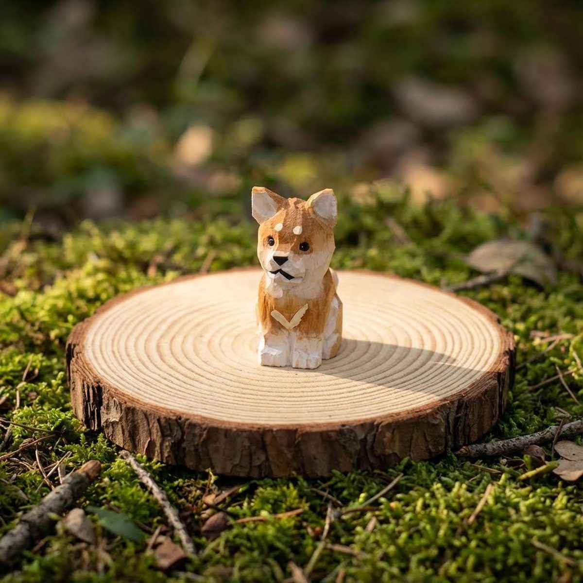 Hand-Carved Shiba Inu, hand-carved wooden figurine