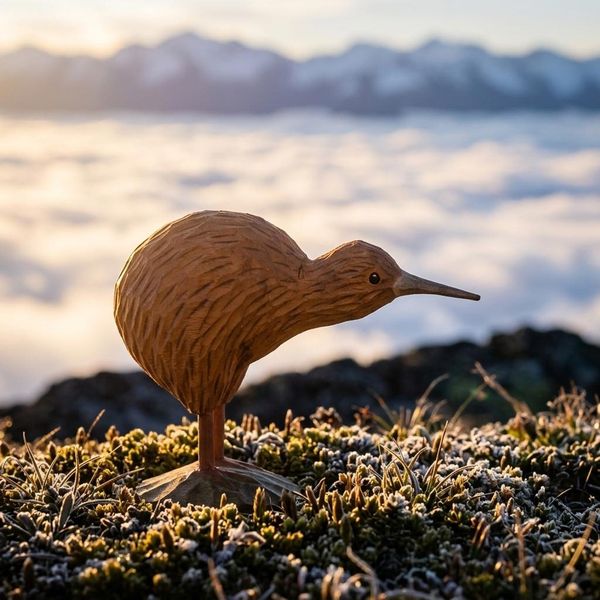 Kiwi Bird, hand-carved wooden figurine