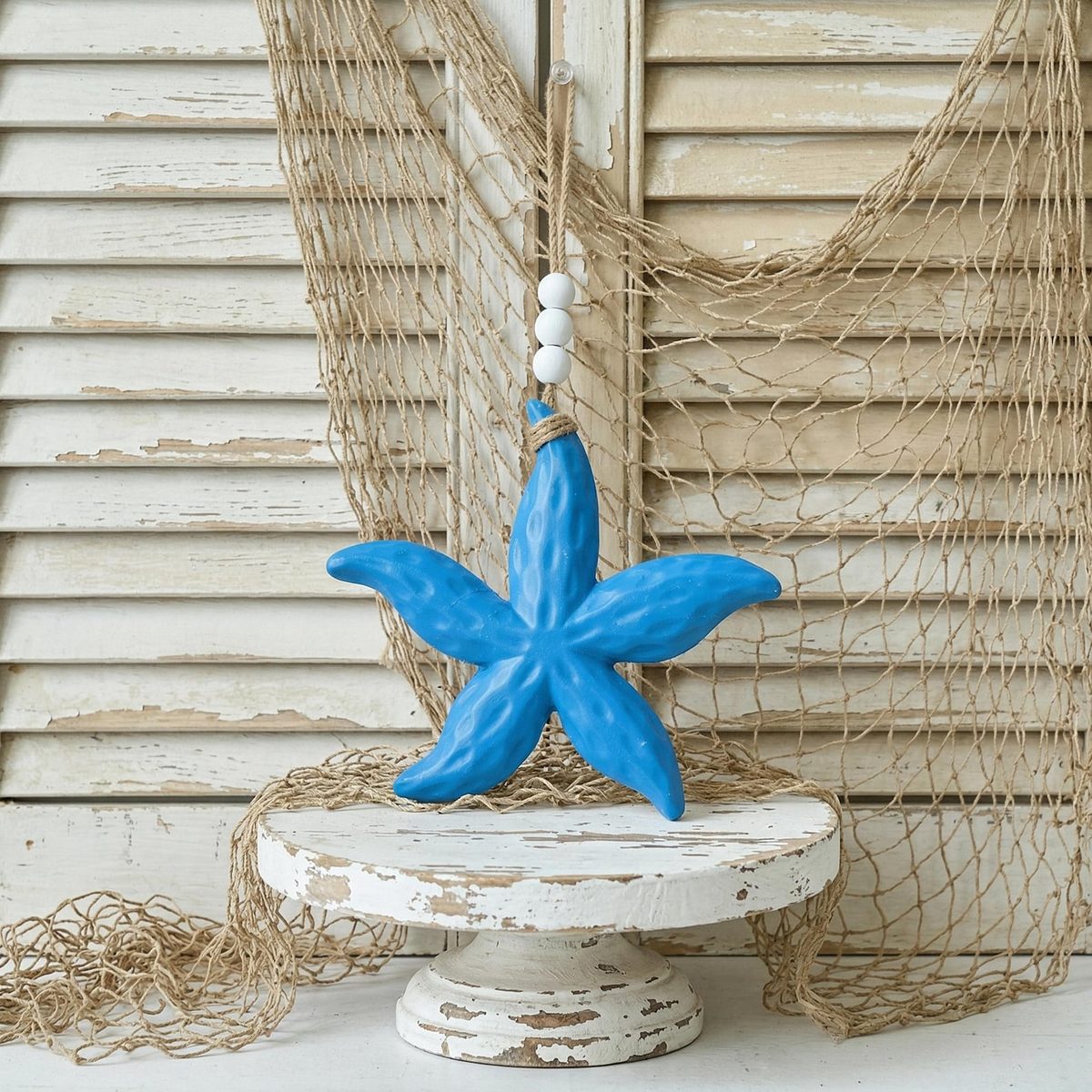 Light Blue Wooden Starfish, hand-carved wooden figurine