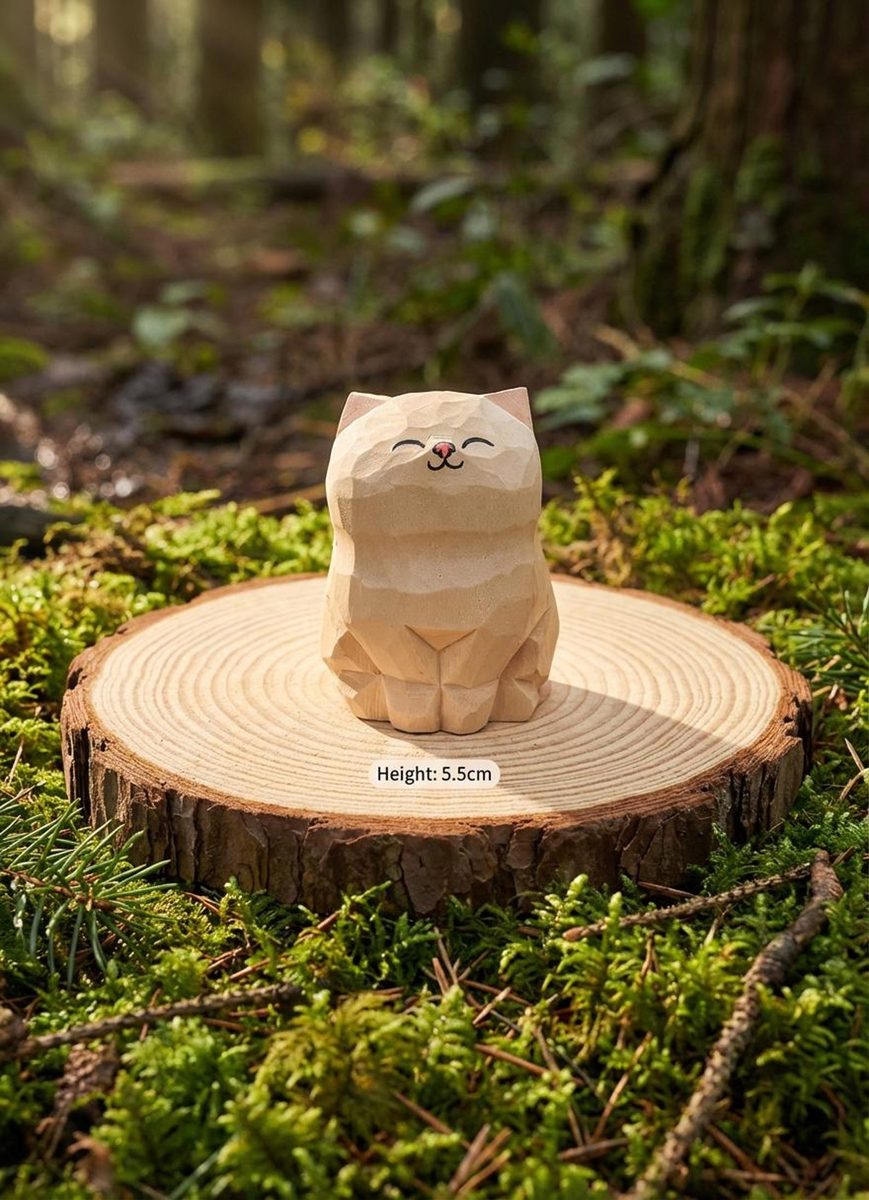 Personalised White Lion Cat, hand-carved wooden figurine