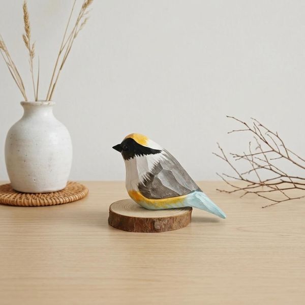 Long-Tailed Tit, hand-carved wooden figurine