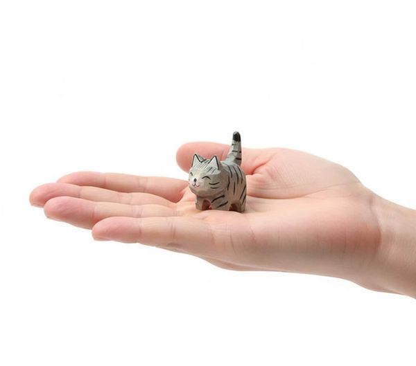 Mini Faceted Grey Tabby Cat, hand-carved wooden figurine