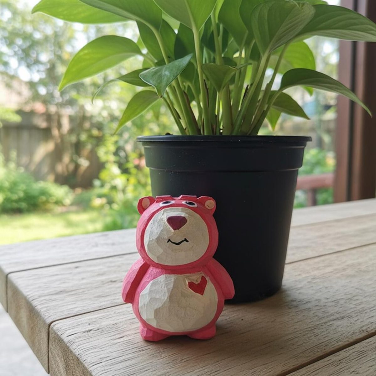 Miniature Pink Bear, hand-carved wooden figurine